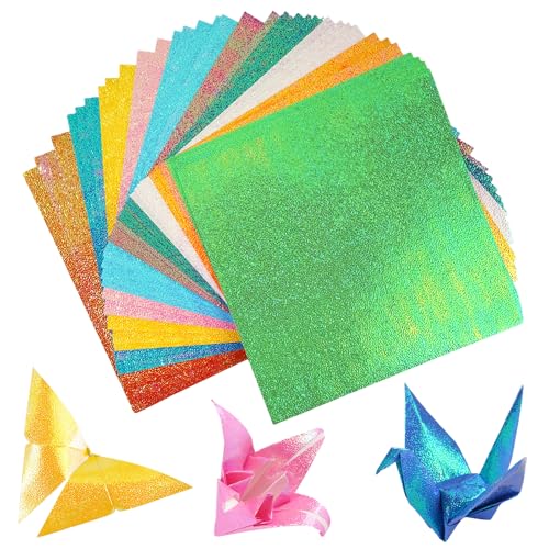 200 Feuilles Papier Origami à Paillettes Carrées, 15 x 15 cm Papier Carré Brillant, 10 Couleurs Feuille Origami, Multicolores Cartonné Scintillant, pour...