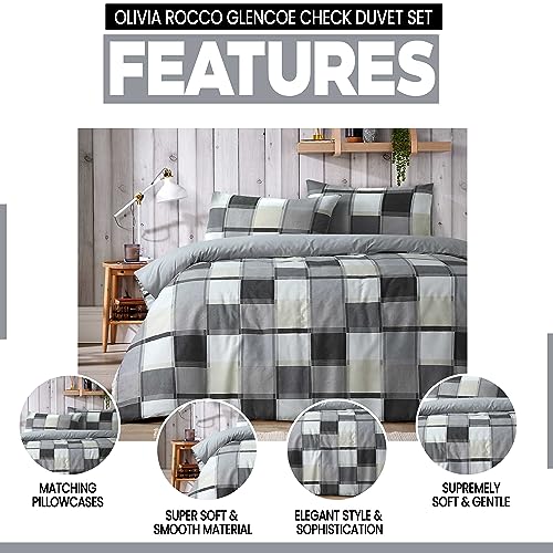 Olivia Rocco Glencoe Check Duvet Cover Set Easy Care Bedding Quilt Covers Polycotton Bed Linen with Pillowcases, King Grey - Image 4