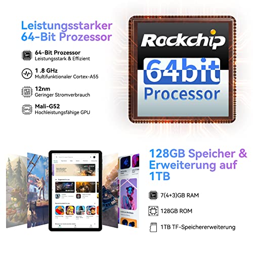 Blackview Tab 8 WiFi Tablet 10 Zoll, Android 12, 7GB RAM+128GB ROM, 5G/2.4G WiFi 6, 6580mAh Akku PC, 13MP+8MP Kamera, HD+ IPS, GMS-Zertifiziert, BT5.0, Dual-Lautsprecher, Type-C, OTG – Bild 6