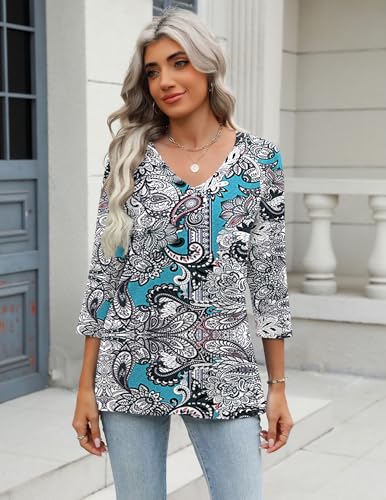 Image of Zeagoo 3 /4 Length Sleeve Womens Tops Casual V Neck Shirts Soft Basic Tees Business Work Blouses