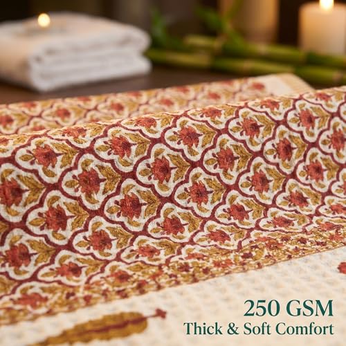 Image of Mafatlal Madhuban Waffle Bath & Hand Set (1 Bath 147x76 cm + 2 Hand 76x38 cm) | 250 GSM | Quick Dry & Lightweight | Daisy