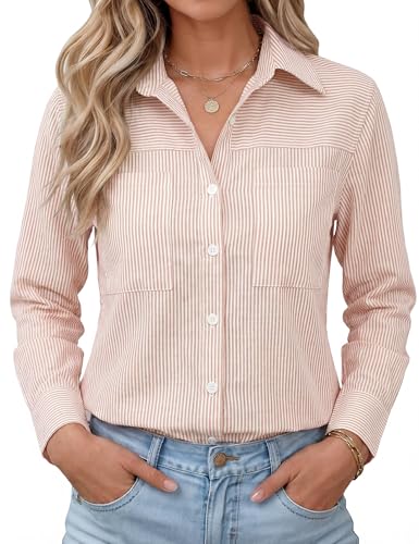 Kistore Womens Long Sleeve Striped soft Button Up Collared Shirt - image 1