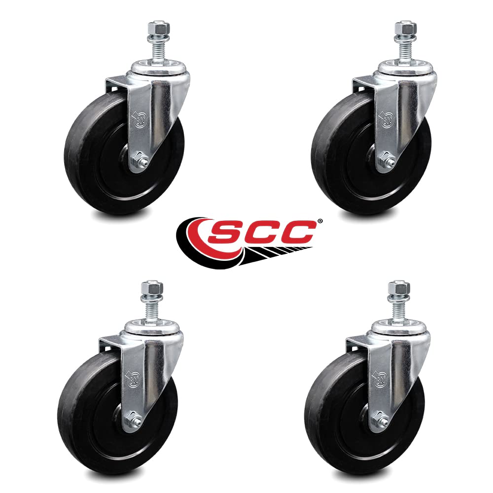 Soft Rubber Swivel Threaded Stem Caster Set of 4 w/5