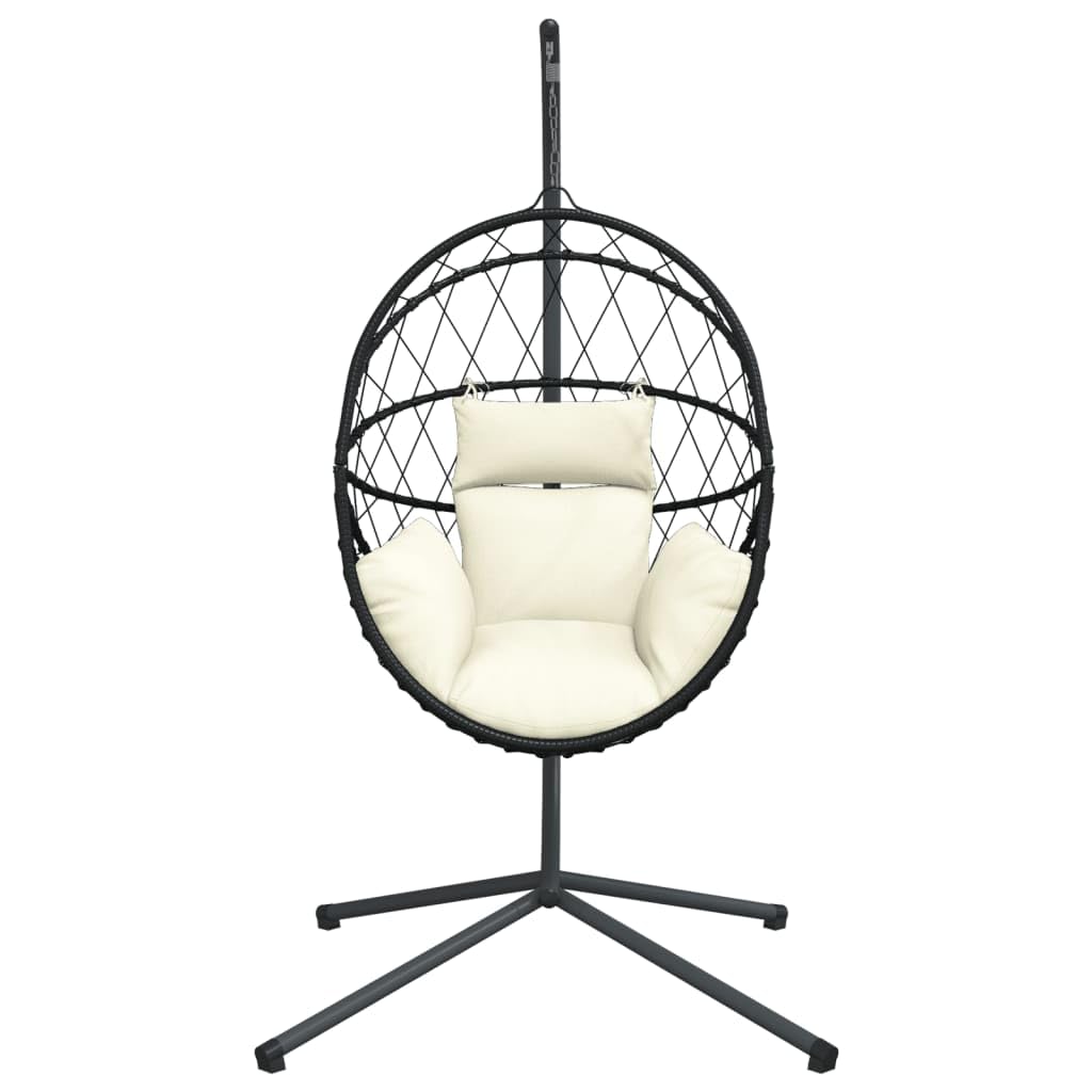 Silla Colgante Huevo Ratán Y Acero Con Cojín Beige