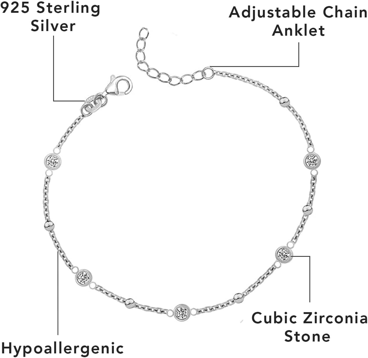 LeCalla 925 Sterling Silver Anklets for Women | Adjustable Chain & Beaded Ankle Bracelets | Women's Ankle Bracelets Foot Jewelry Gifts Beach Jewelry for Summer