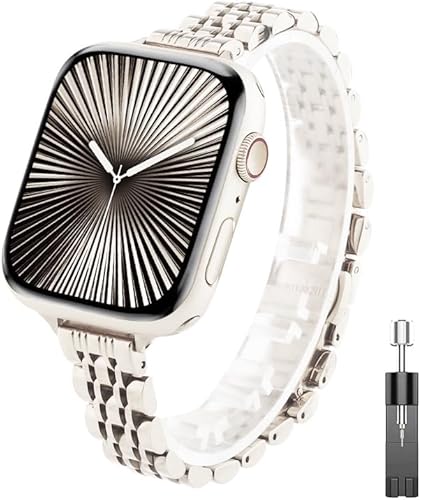 Classic Style Metal Bracelet Compatible with Apple Watch Band for Women, Slim Wi