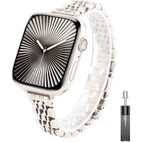 Classic Style Metal Bracelet Compatible with Apple Watch Band for Women, Slim Width (Matte Starlight, 42mm (Series 1-3) & 44/45/46/49mm) Cover