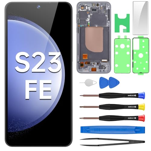 BESJMYT for Samsung Galaxy S23 FE AMOLED Screen Replacement OLED Display Touch Digitizer Full Assembly with Graphite Frame and Side Button Glass Repair Tools Kit SM-S711U1 SM-S711U