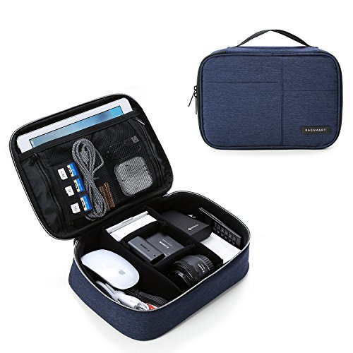 BAGSMART Electronics Travel Organizer Bag for Adaptors, Chargers, iPhone, ipad air, ipad Mini, 9.7'' Ipad Pro, Kindle, Blue