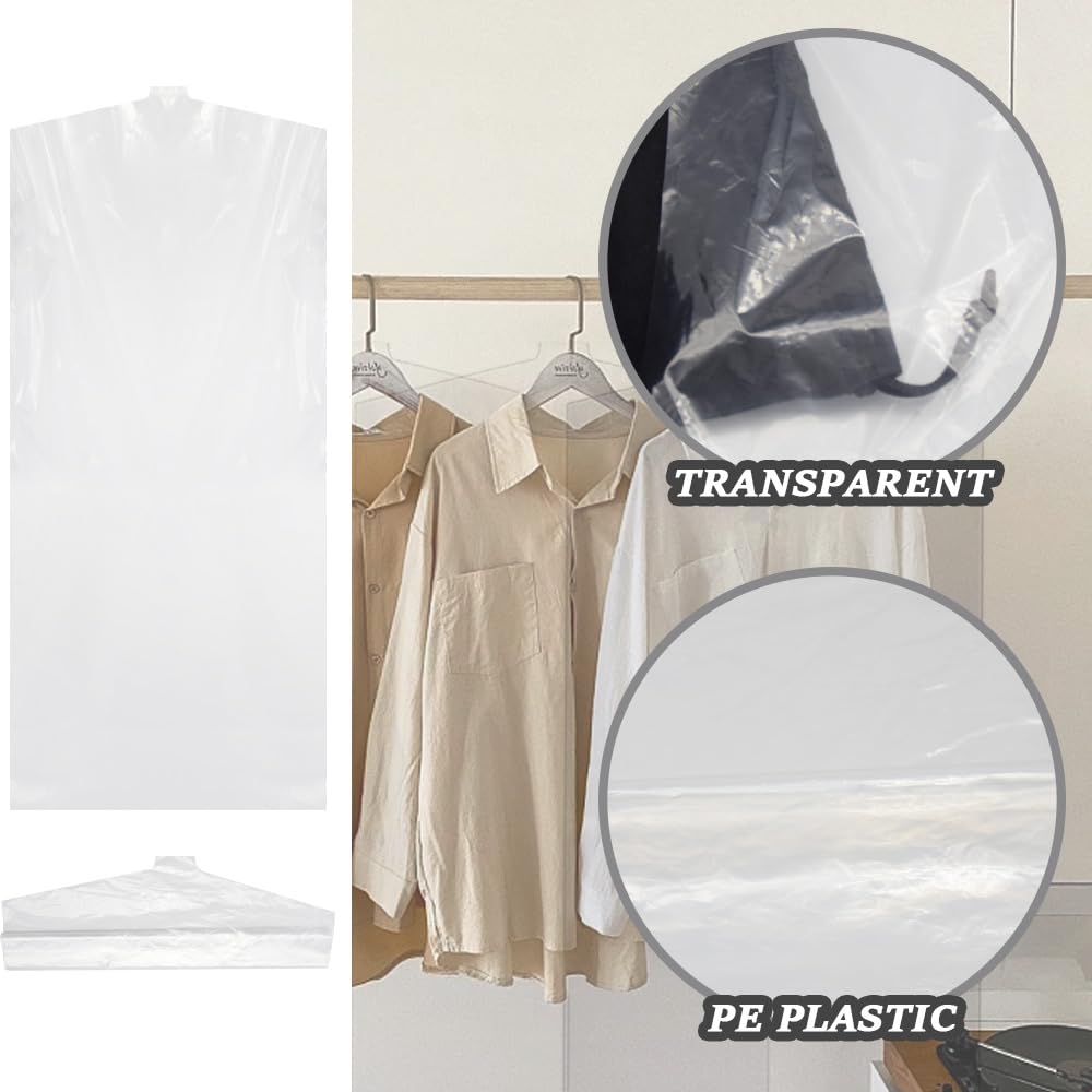 CEEYSEE 20 Pcs Clothes Covers Protector 60x90cm Dry Cleaning Bags Clear Garment Bags Garment Dust Shield Hanging Clothes for Dresses Bags Garment Bags Dress Suits Covers (60 * 90cm/FCZ) - Image 3