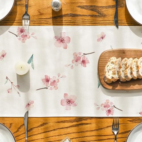 Table Runner 183 x 33 cm, Sakura Floral Leaves Spring Tables Runner, Table Runners for Dining Tables Spring Summer Easter Baby Shower Sweet Home Party Decor - Image 4