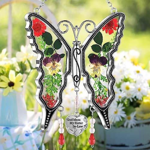 Ky&Bosam Suncatcher Butterfly Gifts For Sister God Bless My Sister-In-Law Stained Glass Hanging Fow Window Wind Chime Ornament For Window Gifts Sister Mother`s Day Valentine’s Day Birthday Christmas #TOP1
