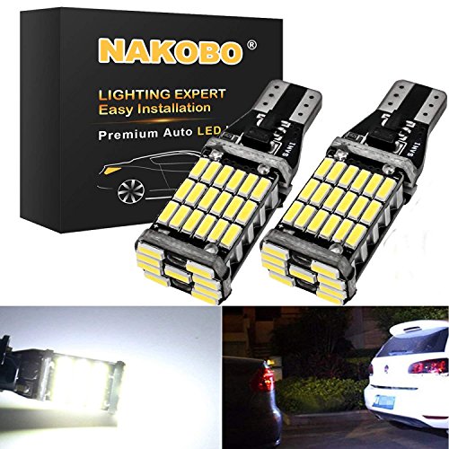 Nakobo 921 912 906 LED Bulb 1000 Lumens 45-EX Chipsets Error Free 902 904 T15 W16W LED Bulbs for Back Up Lights Reverse Lights, Xenon White 6000K