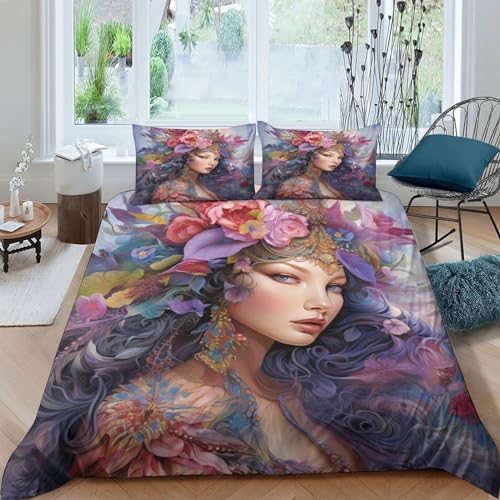 Housse de couette 200x200cm fleurs papillons Elfe avec 2 taies - 2
