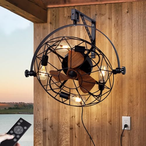 Moooni 21 Inch Fansconce, Garage Ceiling Fan With Remote And Lights, Adjustable Tilt And 6-Speed Plug In Wall Mounted Fan cover