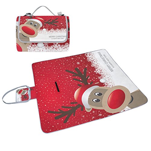 Preisvergleich Produktbild COOSUN Weihnachten Rentier Picknick Decke Tote Handlich Matte Mehltau resistent und wasserfest Camping Matte für Picknicks, Strände, Wandern, Reisen, Rving und Ausflüge