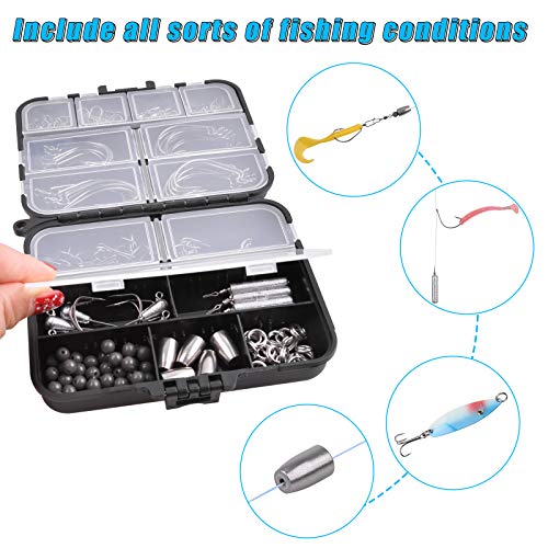 166Pcs Fishing Accessories Kit Tackle Box Including Jig Head Hooks Bass Casting Drop Shot Sinkers Fishing Hooks Swivels Snaps Treble Hook Fishing Beads Freshwater Saltwater Fishing Gear #TOP3