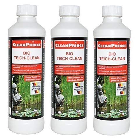 CleanPrince 3 x 500 ml Bio Teich-Clean Teichreiniger biologisch natürlich pflanzenstärkend sauerstoff-anreichernd unbedenklich einsetzbar absolut ungiftig Wasseraufbereiter bei Pflanzen und Fischen Cover