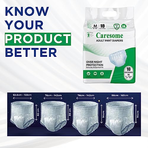 Image of Adult Diapers Pants Style - with Odour Lock, Unisex, Leakproof, Elastic Waist and Anti-Bacterial Absorbent Core - Waist Size 75cm - 140cm - 10 Count - M
