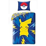 Juego de cama Pokemon Pikachu, funda nórdica reversible de 140 x 200 cm + funda de almohada de 65 x 65 cm