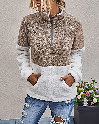 Image of BTFBM Women Sherpa Pullover Quarter Zip Long Sleeve Fluffy Soft Fleece Jackets Sweaters Sweatshirts Hoodies Outwear Coat