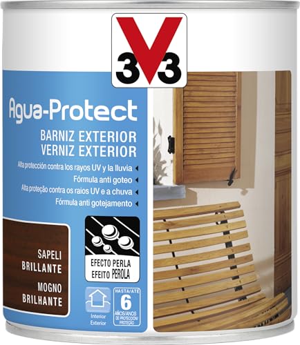 V33 Barniz Exterior Agua Protect Brillante Sapeli 0,75l