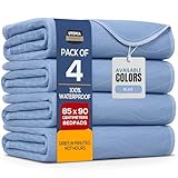 Utopia Bedding Incontinence Bed Pads 85 x 90 cm Blue (Pack of 4) Incontinence Bed Sheets, Waterproof Washable Bed Pads for Incontinence Adults, Bed Wetting Sheets