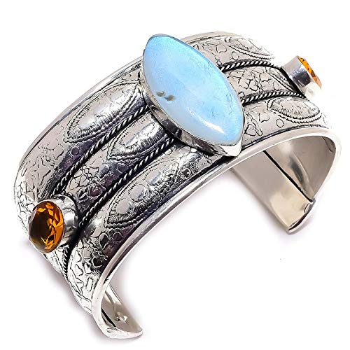 Bracelet manchette ajustable en quartz citrine et opalite