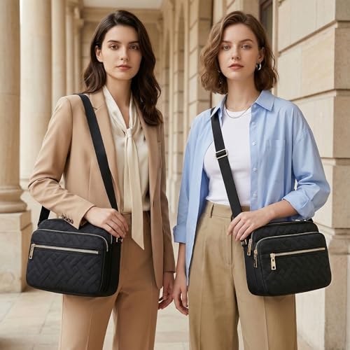 Image of Nylon Crossbody Bags for Women Trendy Quilted Cross Body Purse Medium Crossbody Purses Fashion Ladies Messenger Shoulder Bag