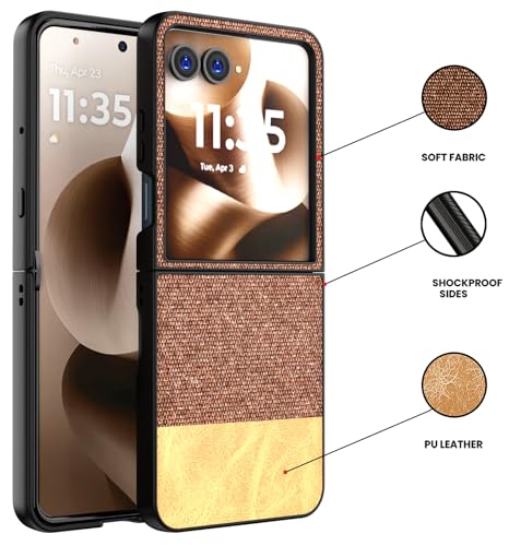 Image of Kapa Soft Fabric & Leather Hybrid Protective Back Cover for Moto Razr 60 /50 | Shockproof Slim Hard Anti Slip Back Case (Brown)