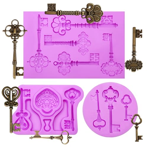 Vintage Key Silicone Fondant Mold, Lock Keyhole Chocolate Molds, 3-Piece