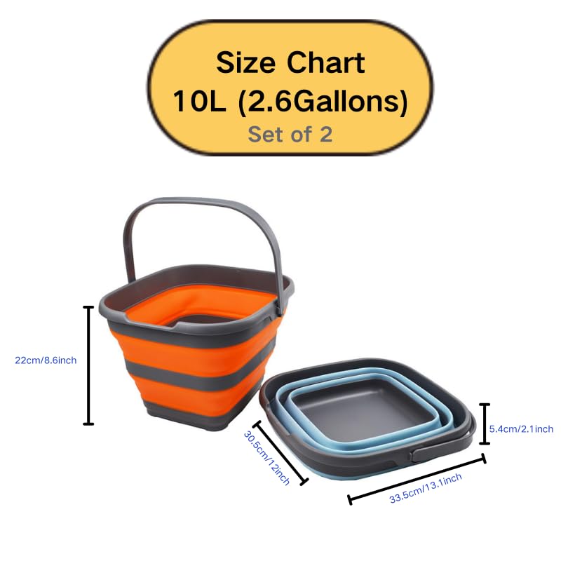 SAMMART Collapsible Rectangular Bucket Set Of 2 – 10L (2.6 Gallon) Foldable Storage Baskets, Grey - View #7