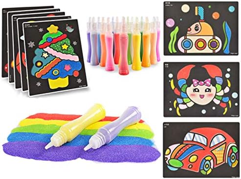 Yesier Peel and Sand Art Kits Sheets for Kids Scenic Sand with Sheets Sand Art Painting Cards and Scratch Sticks for Kids' Arts and Crafts (18 Colors+27 Sheets)