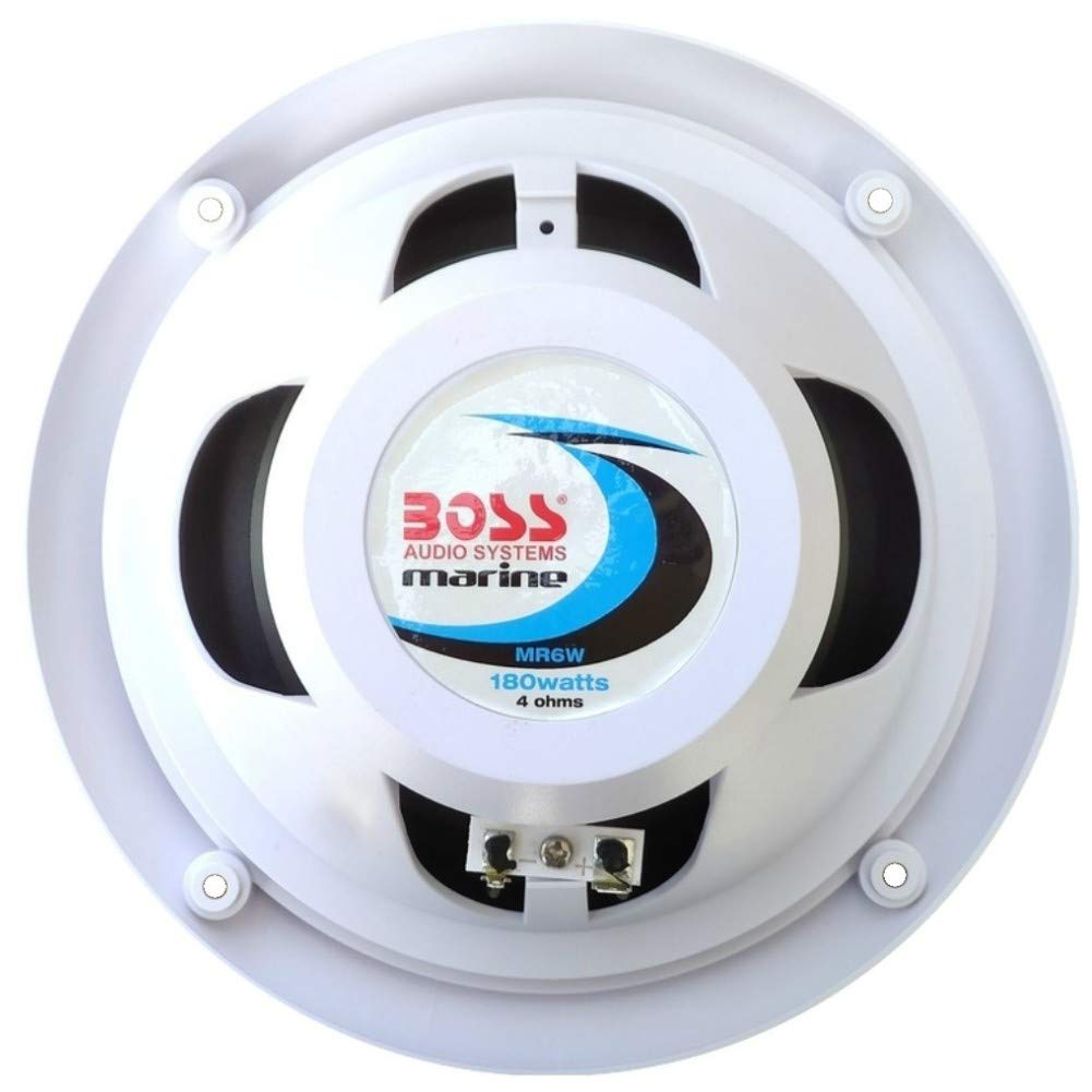 Kit Set para Boss Audio Systems MR6W 2 Altavoces Marinos de Doble Cono 6,5" 16,50 cm 90 vatios rms 180 vatios máximo Impermeables Blanco, por par + 5 Pegatinas Gratis