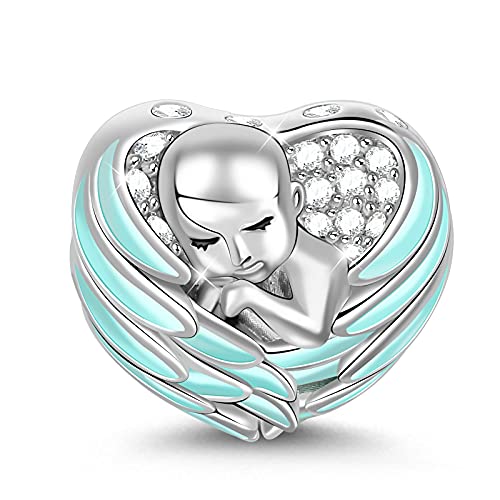 Gnoce Baby Charm Bead 925 Sterling Silver Sleeping Baby Wrapped In Angel Wings Charm With Czs Fit For Bracelet/Necklace Charm Gifts For Mothers Friends (Blue) #TOP15