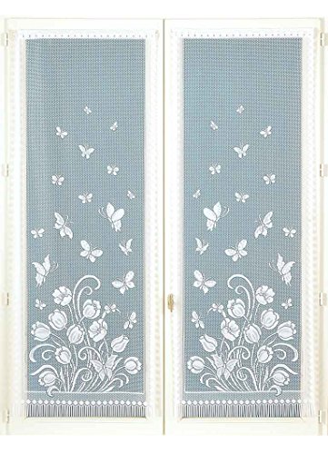 Home Maison Paire de Vitrages Frangés et Dentellés, Polyester, Blanc, 120x60 cm