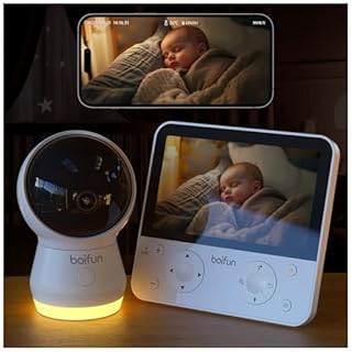BOIFUN Babyphone Caméra WiFi 4MP 5,5”, Contrôle APP & Écran, Détection Visage Couvert & Sommeil sur Le Ventre, Mouvement, Pleurs, Temp/Humidité, Veilleuse, Vision Nocturne, Autonomie Jusqu’à 23 h