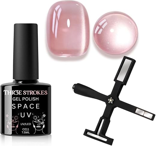 THR3E STROKES 9D Cat Eye Gel Nail Polish 7.5ML – Glitter Magnetic Gel with 3D Shimmering Effect – 5 in 1 Magnet Set – UV/L...
