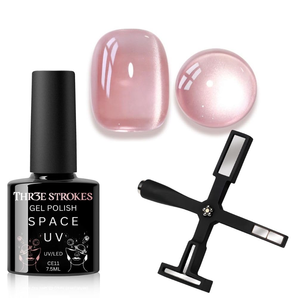 THR3E STROKES 9D Cat Eye Gel Nail Polish 7.5ML – Glitter Magnetic Gel with 3D Shimmering Effect – 5 in 1 Magnet Set – UV/LED Soak Off Gel for Nail Art & DIY Manicure at Home (CE11)