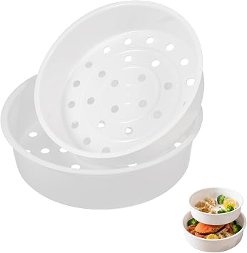 Angoily Rice Cooker Steamer Basket, 3L 5L Plastic Steam Rack Insert for 8.85" Cooker Pot, 2Pcs Round Food Tray, Round Steaming Accessories, Veggie Rack Cooking Utensils, Buns Dumplings Kitchen Gadgets
