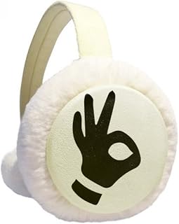 OK Gesture Outline Pattern Winter Ear Warmer Cable Knit Furry Fleece Earmuff Outdoor