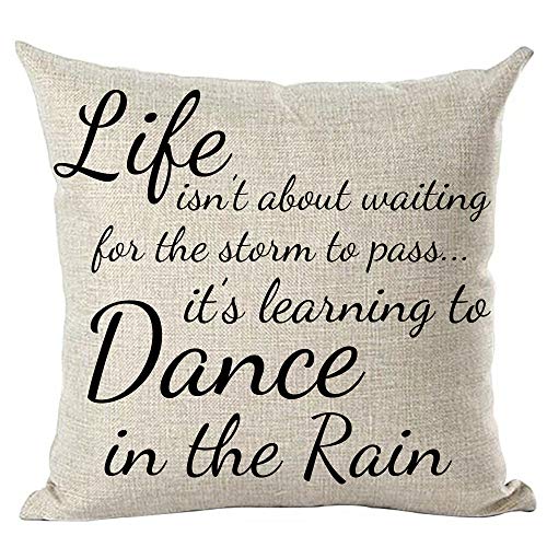 Ramirar Black Word Art Quote Life Isn't About Waiting for The Storm to Pass Inspirational Decorative Throw Pillow Cover Case Home Living Room Bed Sofa Car Cotton Linen Square 18 x 18 Inches