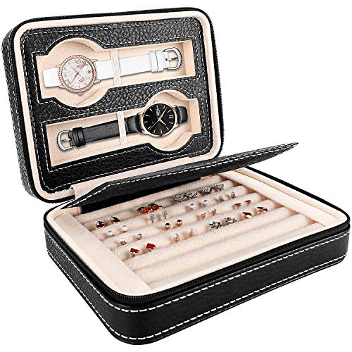 Preisvergleich Produktbild GIKPAL Schmuckkasten Aufbewahrungstasche Kleines Reise Schmuckbox für Ringe Armbänder Ohrringe Halsketten (Schwarz)