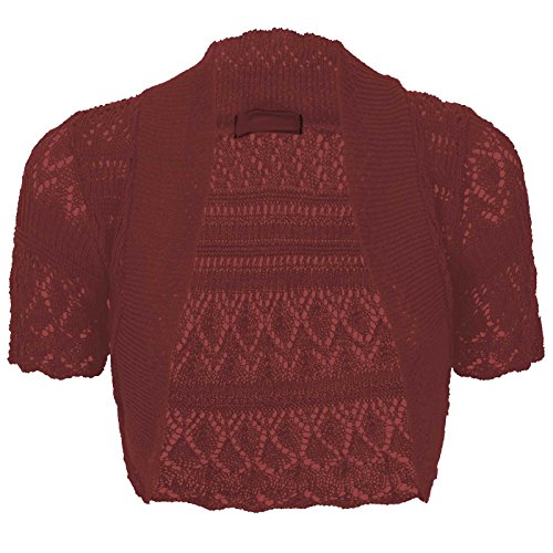 Chaquetilla corta de punto calado rojo mujer que estiliza brazos en tallas grandes