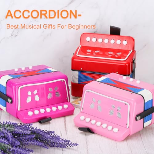 QUARKZMAN Knopfakkordeon 10 Tasten Knopf Ziehharmonika Mini Musikinstrument Spielzeug Geschenke für Anfänger Erwachsene Anfänger Bildung, Pink