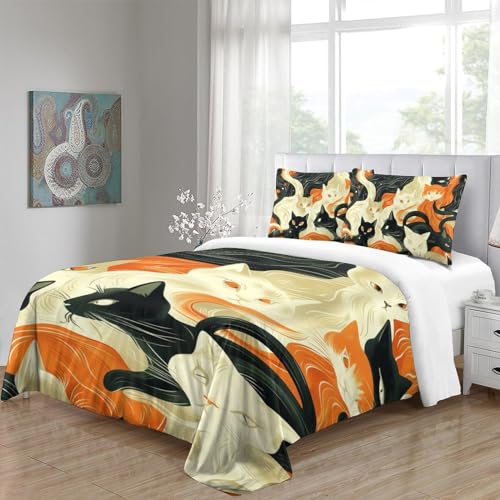 Housse de couette chat imprimé 3D en microfibre douce avec zippe invisible 140x200 - 5