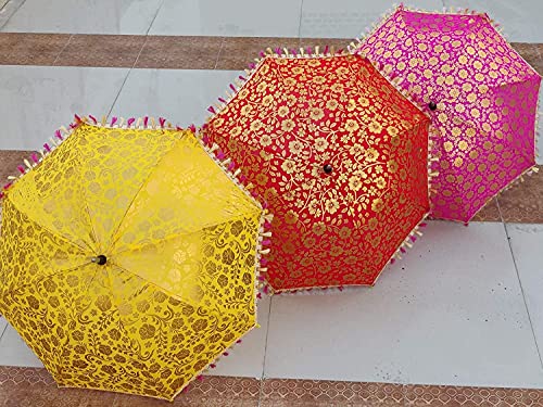 Marusthali Indian Wedding Decorative Umbrella Lot Flower Designer Outdoor Party Look Cotton Fabric Gold Printed Vintage Parasol Umbrella (100 Pcs Lot) #TOP1