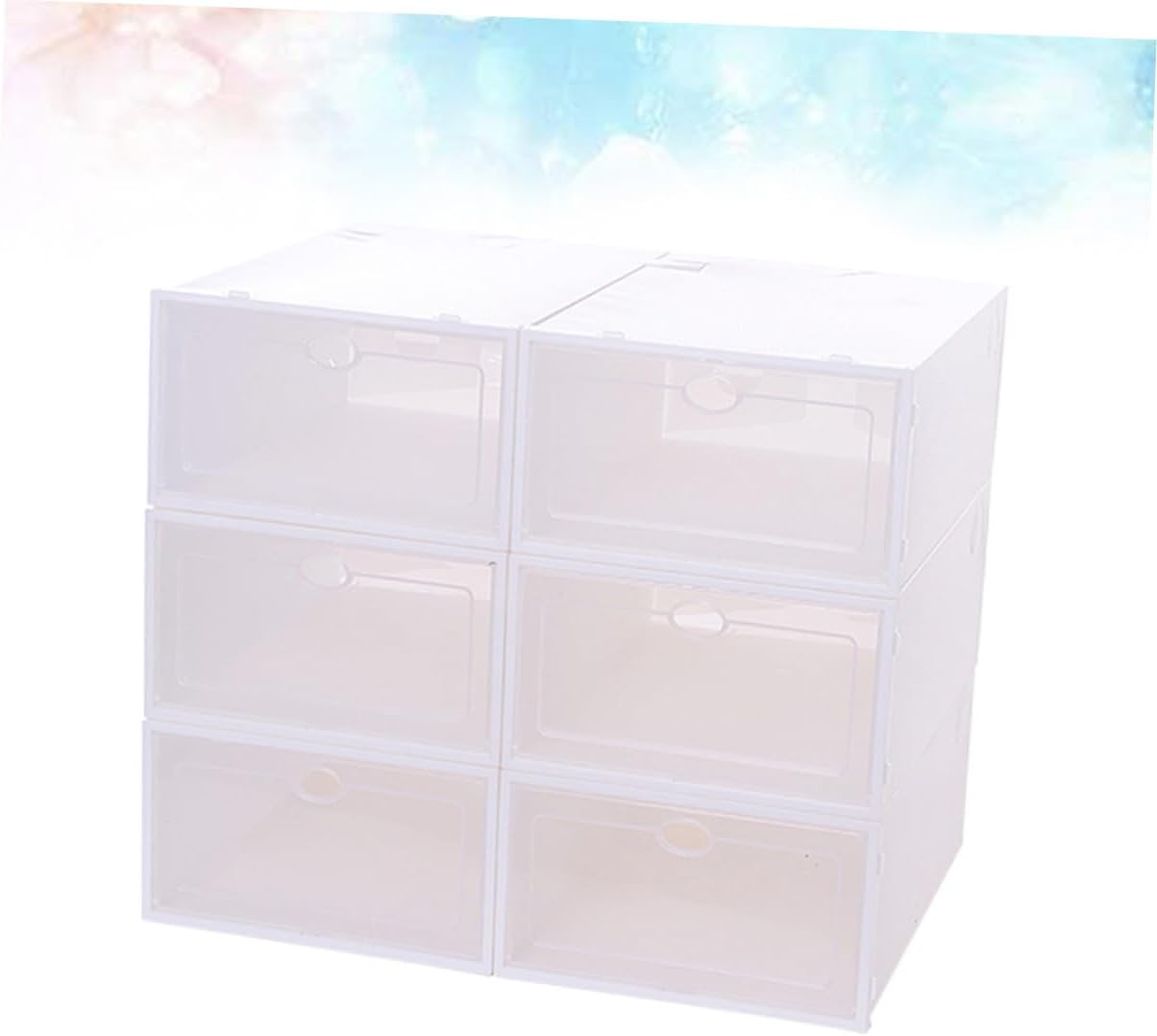 6PCS Thickened Transparent Stackable Shoe Boxes Plastic Storage Containers for Women Space-saving White Frame Organizers for Small Closets and Dorm Rooms