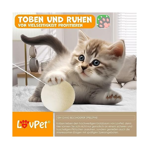 KESSER® Kratzbaum Katzenbaum Kletterbaum, mit Sisalstämmen, Stabil, mit Höhle, Spielbälle, Spielsisal & Spielseil, Höhe 112cm, mit vielen Kuschel- und Spielmöglichkeiten, Beige/Weiß – Bild 6