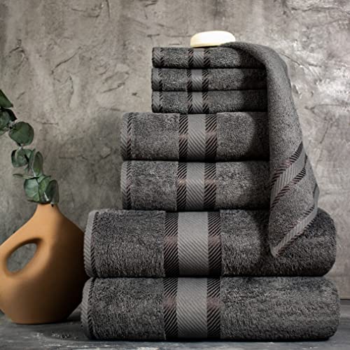 Foto von JAQAAR 8-teiliges Handtücher Set aus 100% Baumwolle, ÖKO Tex geprüft, 550 GSM sehr weich und super saugfähig, 2 Badetücher, 2 Handtücher, 4 Gästetücher (Farbe dunkelgrau).